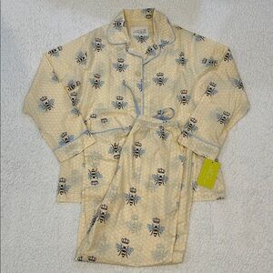 NEW The Cat's Pajamas Queen Bee Pajama Set size Small Honey Blue Lightweight